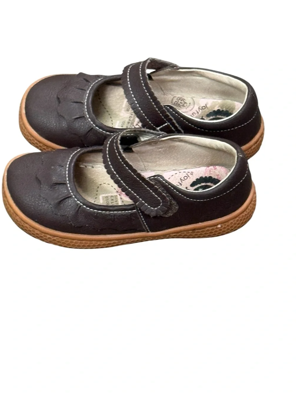 Livie & Luca Brown Ruche Classic Mary Jane Toddler Shoes with Tan Soles